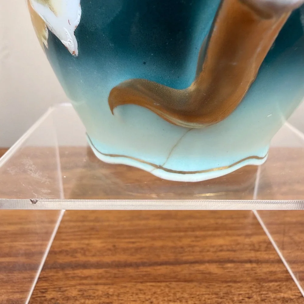 Z.S. & Co Bavaria Antique Hand Painted Creamer Teal Gold Gilt Roses German China